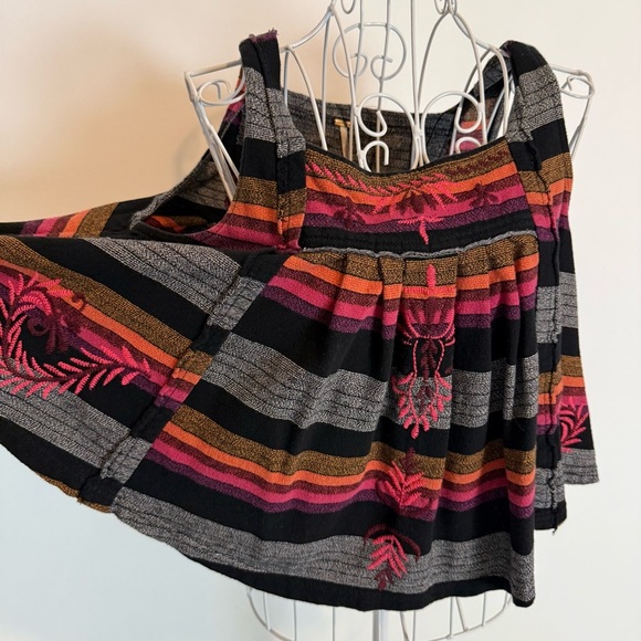 Free People multicolor Embroidered Crop Swing Tank Top XS cut out back cotton - Picture 2 of 9